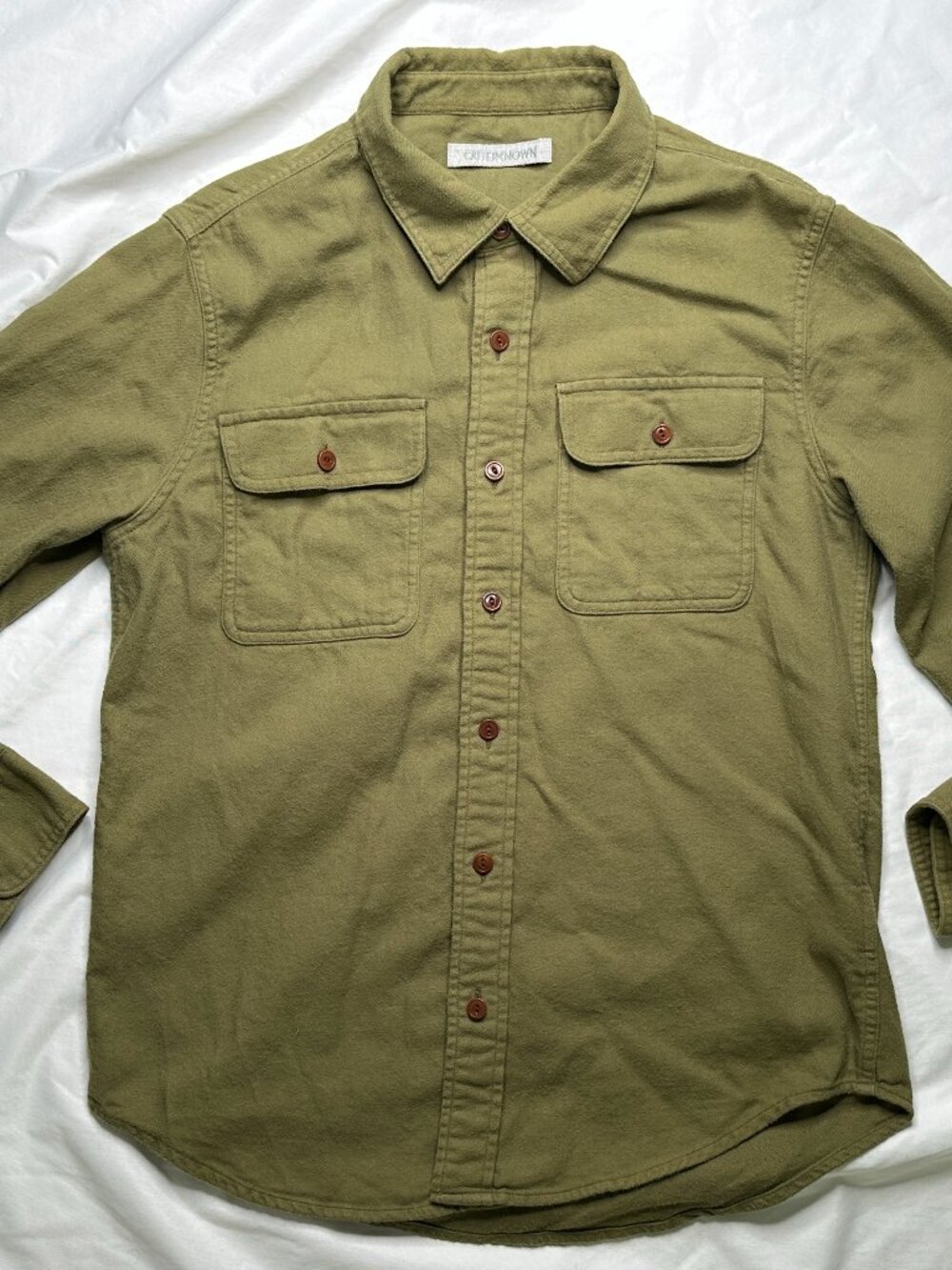 Outerknown Flannel Shirt Mens Small Green Button Up Long Sleeve Soft Organic